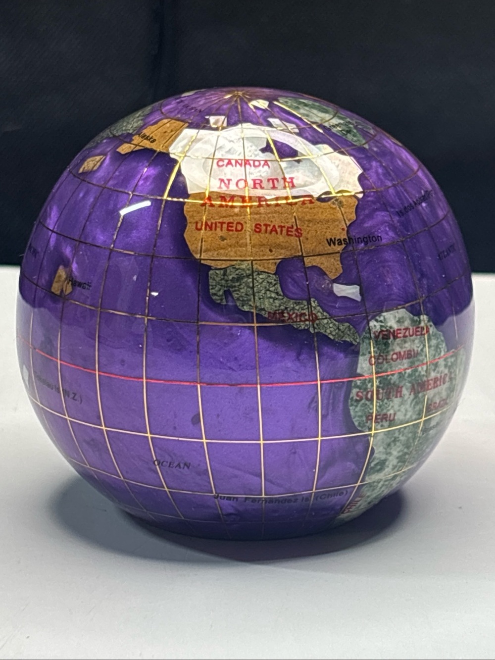 Precious Gemstone Globe Earth Paperweight Excellent Condition